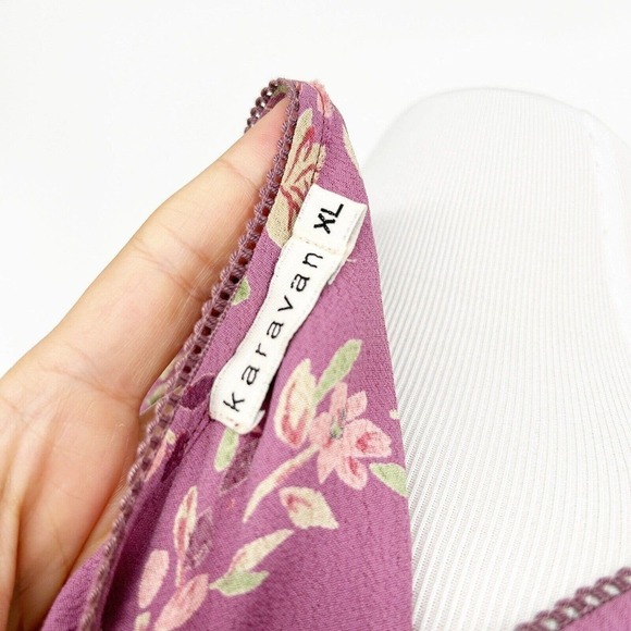 Vintage Karavan Purple Floral Bias Cut Maxi Dress Long Sleeve XL Ditsy Floral - Picture 6 of 9